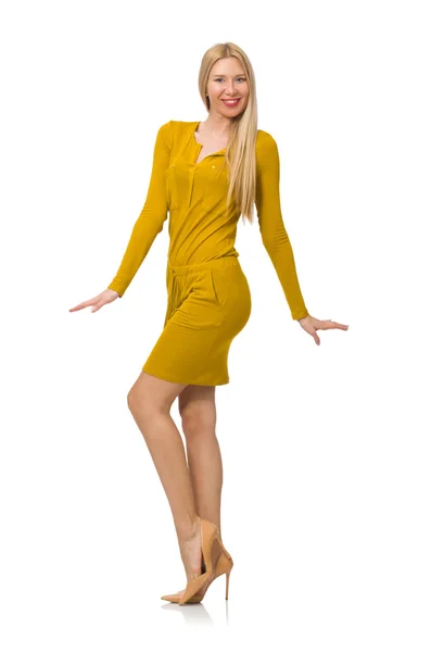 Pretty fair girl in yellow dress — Stock Photo, Image