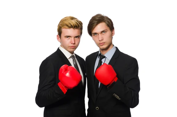 Par de hombres de negocios boxeando en blanco — Foto de Stock