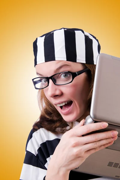 Criminal hacker with laptop — Stock Photo, Image