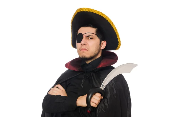 Pirata de un ojo con espada aislada en blanco — Foto de Stock