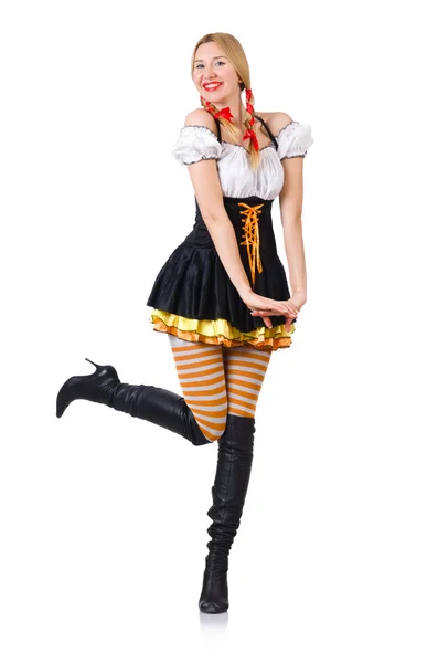 Frau in bayrischer Tracht isoliert auf weißem Grund — Stockfoto