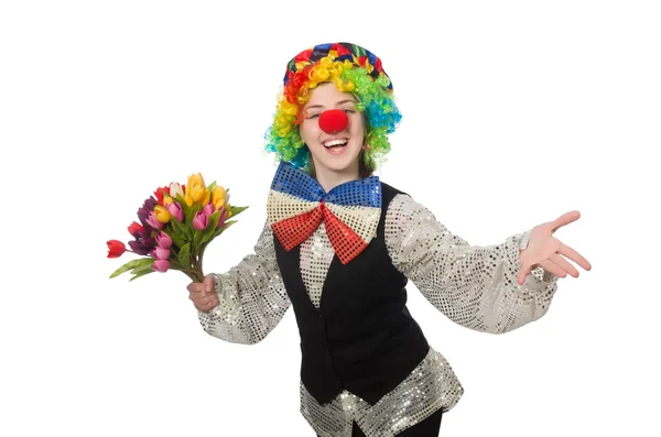 Weiblicher Clown isoliert auf weiß — Stockfoto