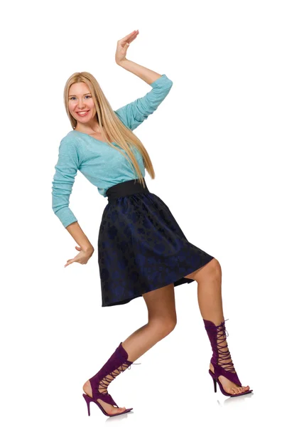 Menina de cabelo loiro em saia azul escuro — Fotografia de Stock
