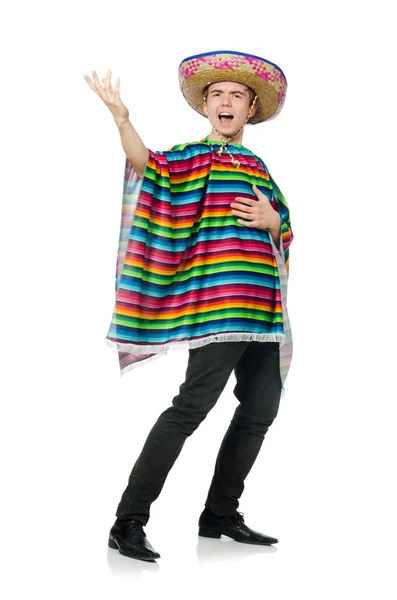 Funny young mexican with false moustache isolated on white — Stock Photo, Image