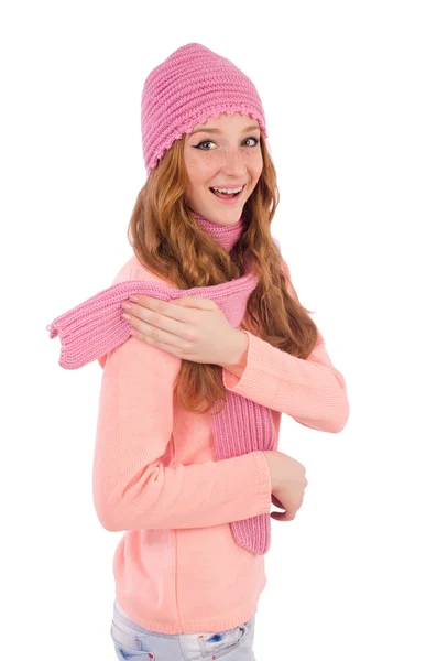 Menina sorrindo bonito usando cachecol e boné — Fotografia de Stock