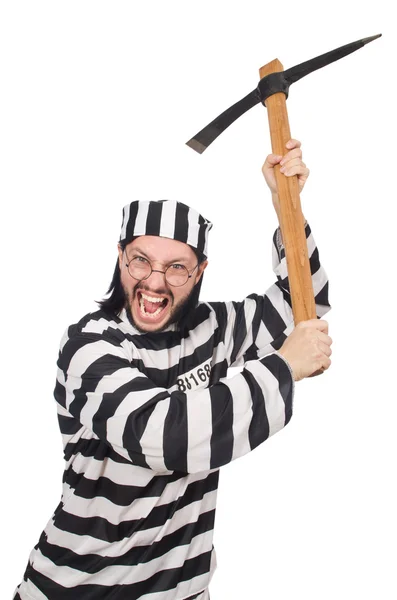 Prison inmate with axe isolated on white — Stock Photo, Image