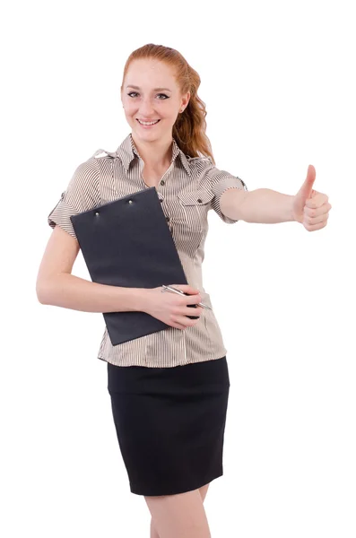 Pretty young employee with paper — Stock Photo, Image