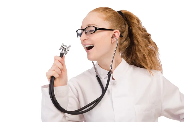 Pretty female doctor with stethoscope isolated on white — Stock Photo, Image