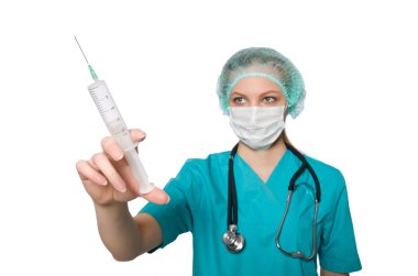 Beyaz şırıngalı kadın doktor