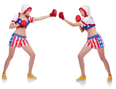 İzole üzerinde beyaz boks kadın