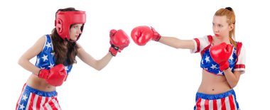 İzole üzerinde beyaz boks kadın