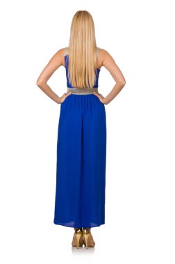 uzun mavi elbiseli güzel kadın