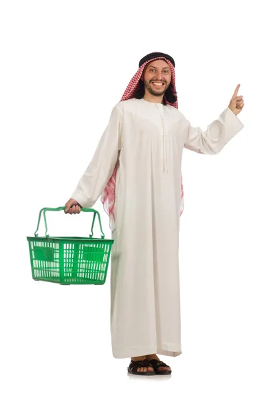 Arabo uomo fare shopping isolato su bianco — Foto Stock