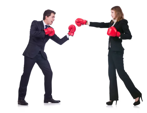 拳击孤立在白色的两个商业伙伴 — 图库照片