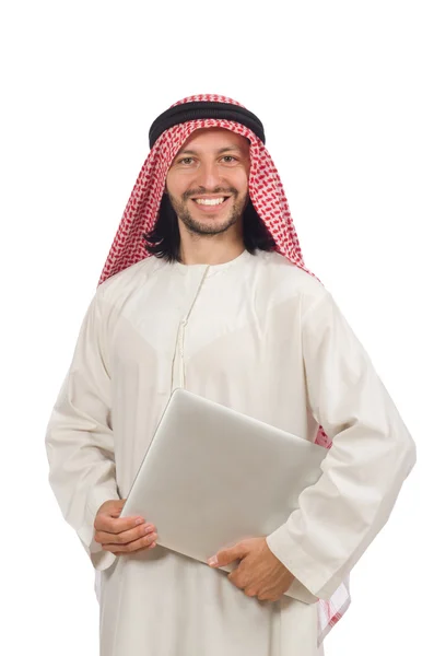 Арабські людина з ноутбуком, ізольовані на білому — стокове фото