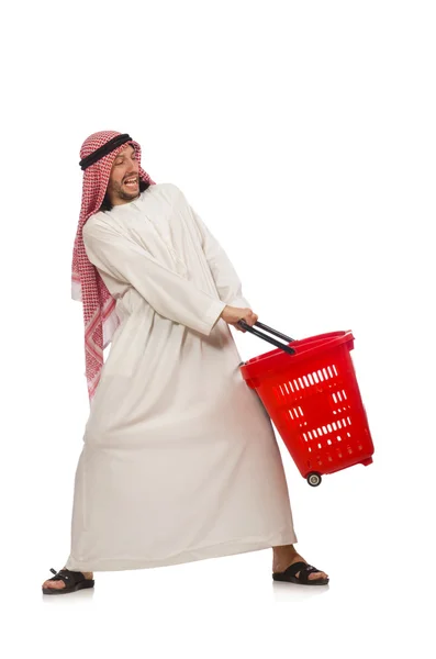 Arabische man doet winkelen geïsoleerd op wit — Stockfoto