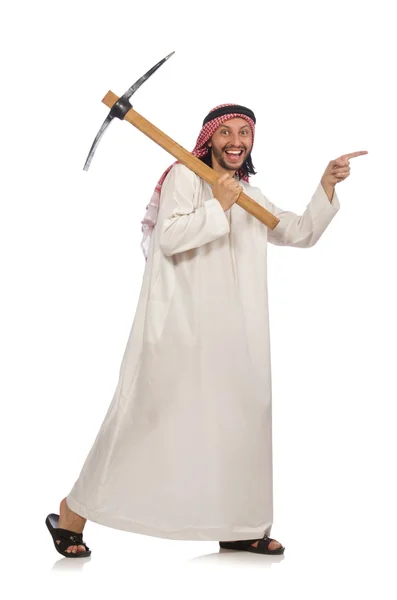 Arab man with ice axe isolated on white — Stock Photo, Image