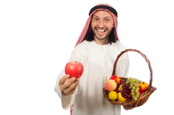 Arap adam beyaz izole meyve ile — Stok fotoğraf