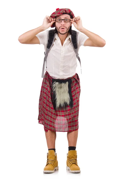 男でスコットランドのスカート隔離された上に白 — ストック写真