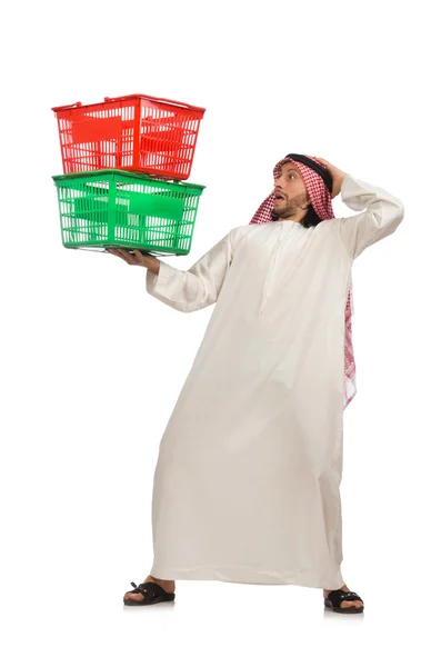 Arabische man doet winkelen geïsoleerd op wit — Stockfoto