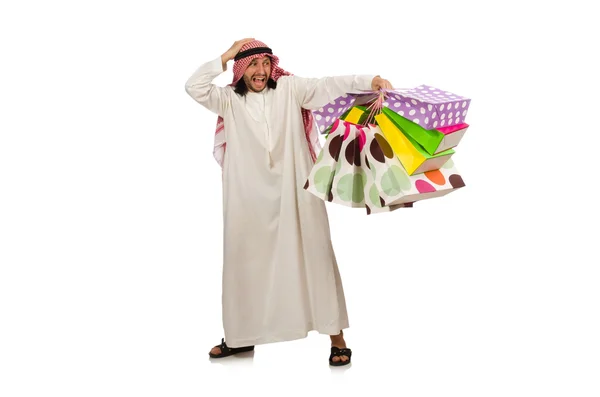 白い買い物袋を持つアラブ男 — ストック写真