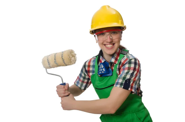 Vrouw schilder geïsoleerd op de witte — Stockfoto