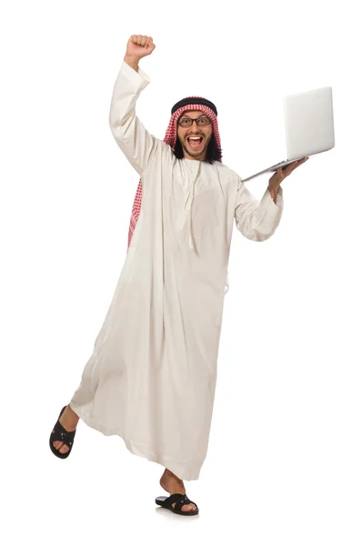 白で隔離のラップトップでのアラブ人 — ストック写真