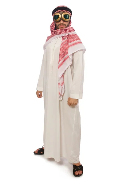 Hombre árabe con gafas de aviador aisladas en blanco — Foto de Stock