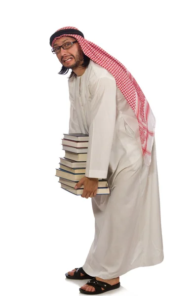 Hombre árabe con libros aislados en blanco — Foto de Stock