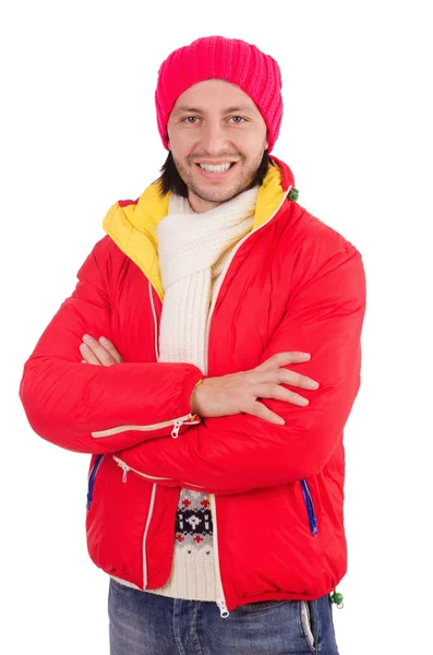 Junger Mann in Winterkleidung isoliert auf weißem Grund — Stockfoto