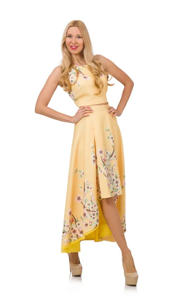 Dívka v okouzlující šaty s květinovým tiskne — Stock fotografie