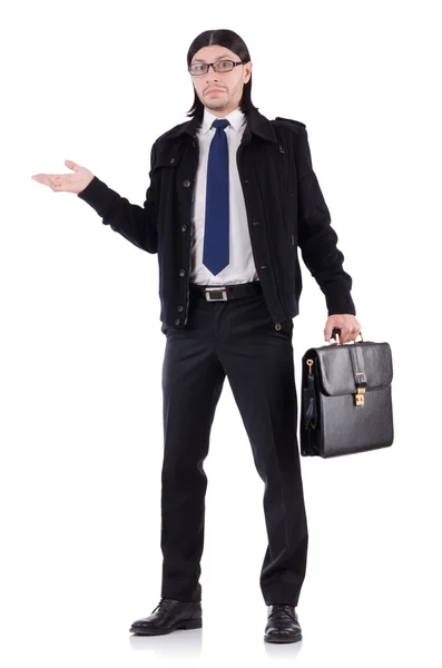 Junger Geschäftsmann mit Aktentasche isoliert auf weißem Grund — Stockfoto