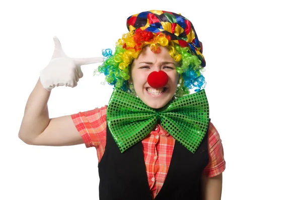 Weiblicher Clown isoliert auf weiß — Stockfoto