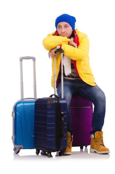 Tourist sitting on suitcase — Stock Photo, Image