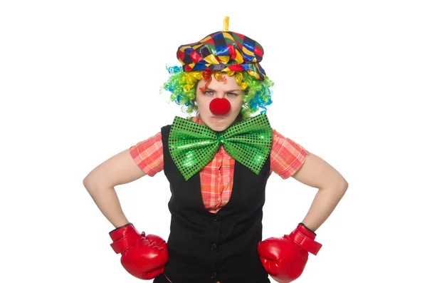 Payaso hembra con guantes aislados en blanco — Foto de Stock