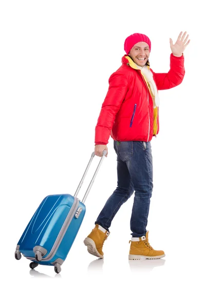 Tourist holding suitcase — Stock Photo, Image