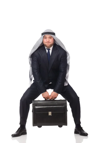 Arab man with luggage on white — Stock Photo, Image