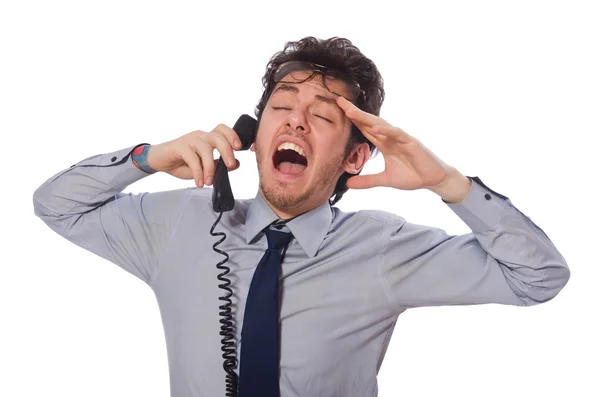 Jovem funcionário do call center isolado em branco — Fotografia de Stock