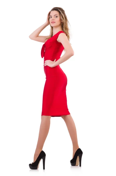 Ung kvinna i röd klänning — Stockfoto