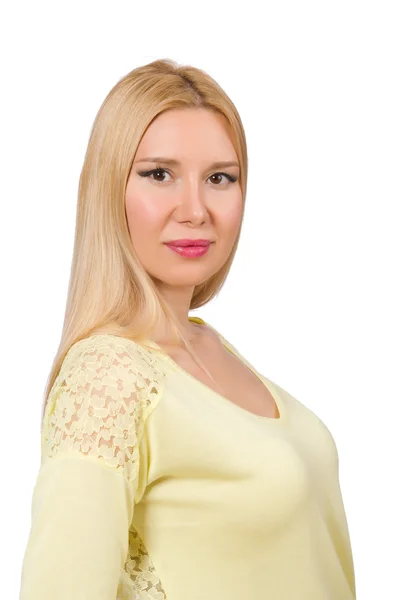 Hübsche Frau in gelber Bluse — Stockfoto