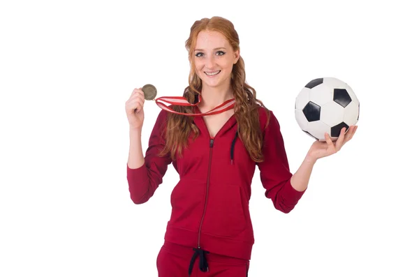 Pretty female sportsman with medal — Stock Photo, Image