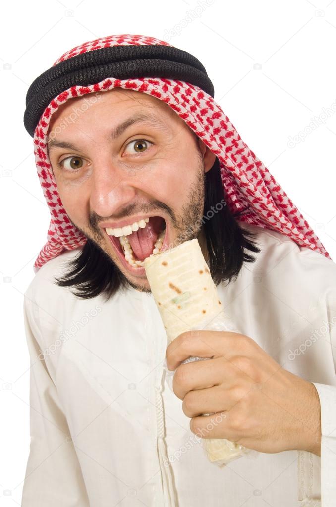 Arab man earing wrap isolated on white