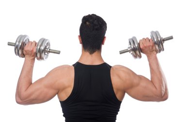 Dambılı adam beyaza izole edilmiş.