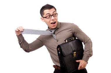 Genç adam holding evrak çantası