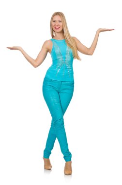 Güzel kız mavi giyim