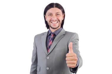 Gri takım elbiseli genç işadamı