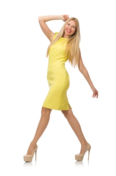 Pretty fair girl in yellow dress — Stock Photo, Image