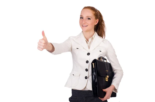 Chica pelirroja sosteniendo maletín —  Fotos de Stock