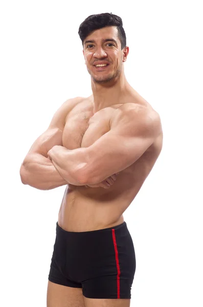 Uomo muscolare isolato sullo sfondo bianco — Foto Stock