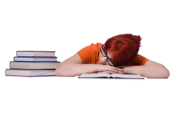 Étudiant avec des livres isolés sur blanc — Photo